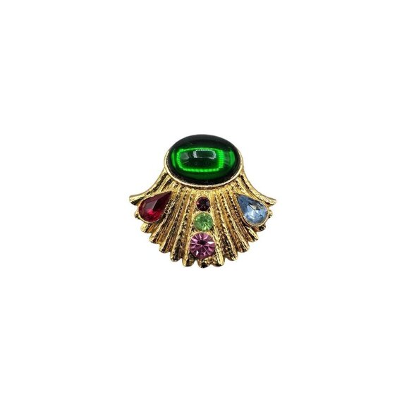 Designer High End Colorful Brooch Gold Tone Molded Glass Rhinestones - Picture 4 of 13